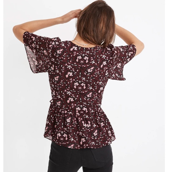 Georgette Flutter-Sleeve Peplum Top in Rich Paisley Small - Picture 3 of 12